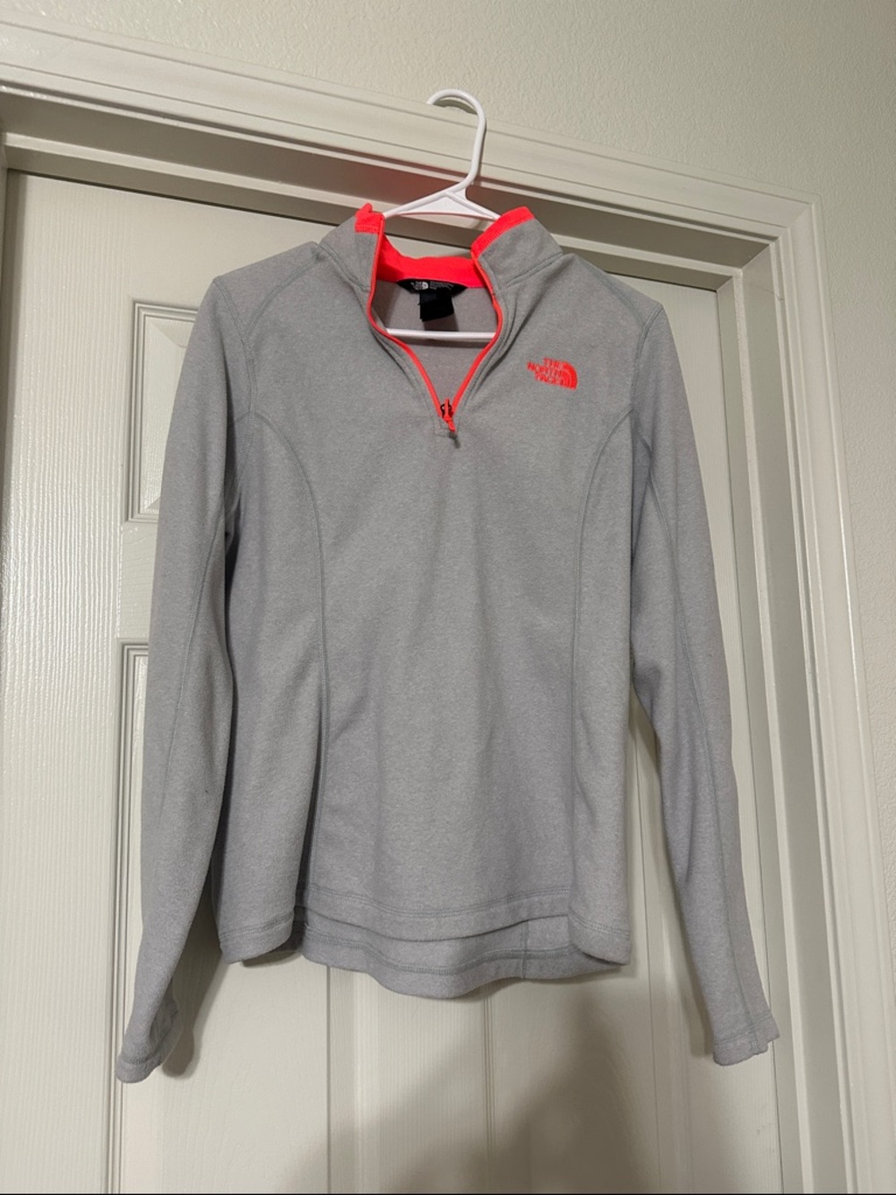 The North Face Gray Fleece Quarter-Zip with Coral Accents